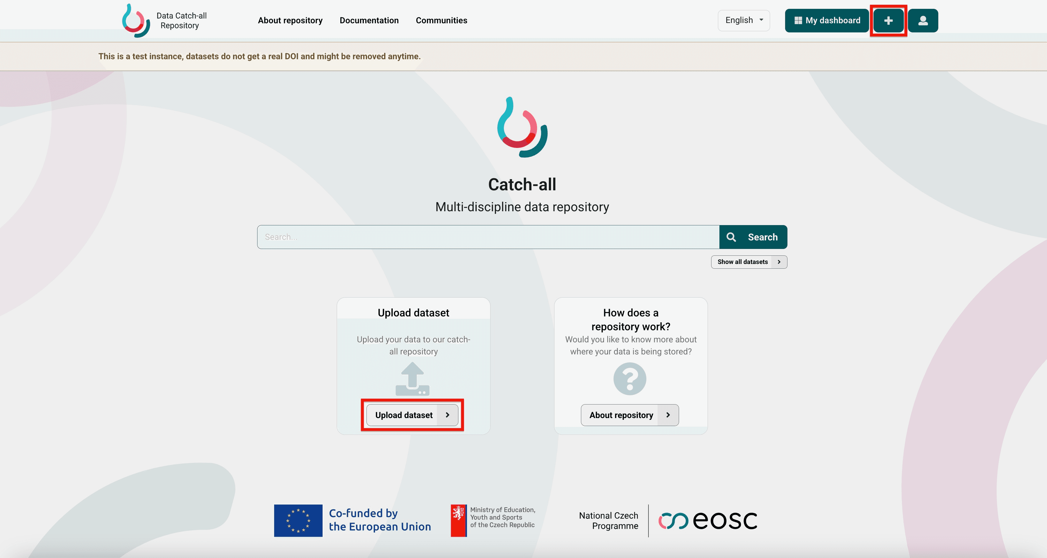 The Data Catch-all Repository after signing in