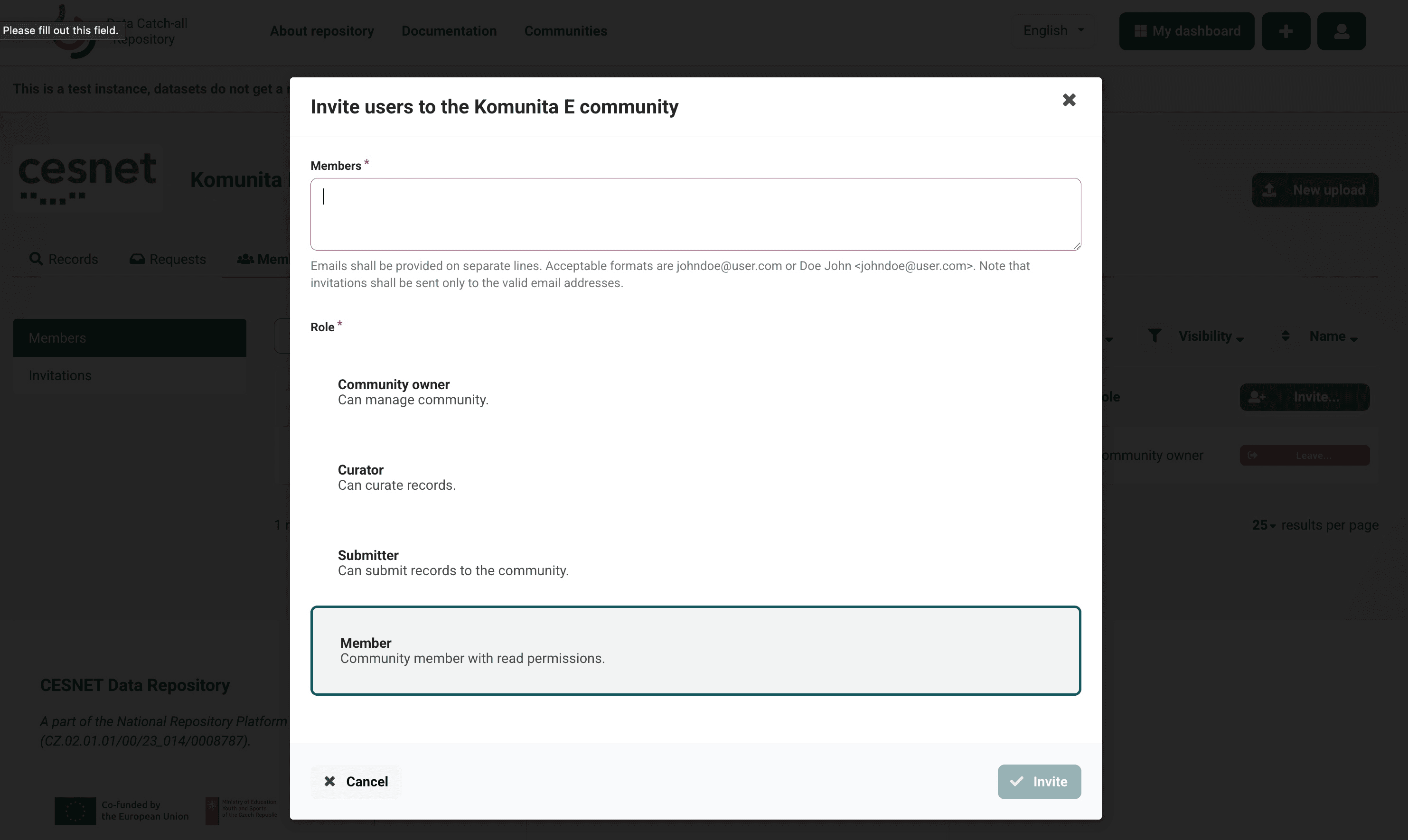Inviting users and assigning a community role