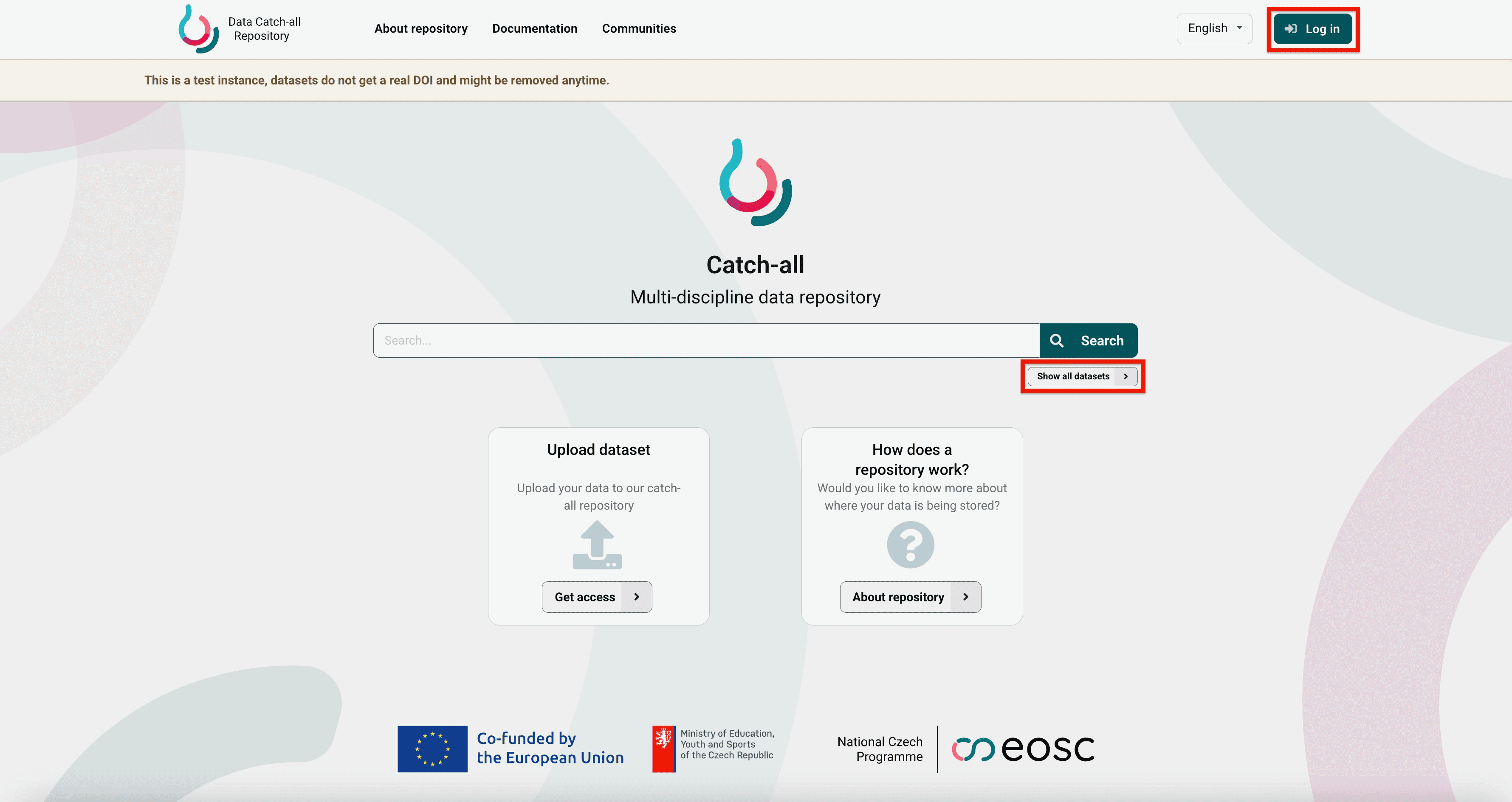 Public search page of the Data Catch-all Repository